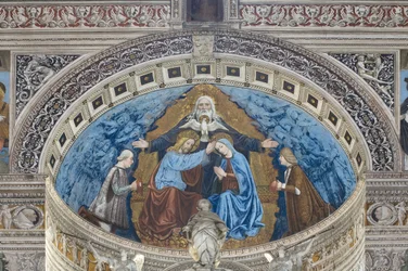 Kroning van de Maagd Maria met God en de Heilige Geest tussen Francesco en Ludovico Sforza