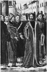 St. Ambrosius weigert de Romeinse keizer Theodosius I de Grote toegang tot de kerk in Milaan