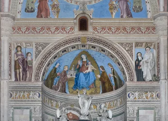 Gian Galeazzo Visconti en zonen bieden het model van de Kartuizerklooster aan de Maagd Maria aan