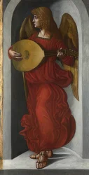Een engel in rood met luit (vleugel van het altaar van San Francesco, Milaan)
