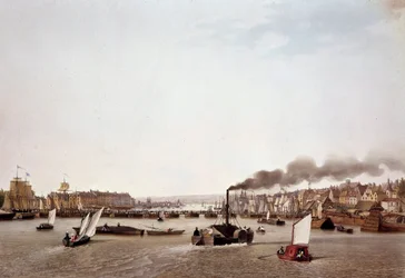 Uitzicht op rivierverkeer op de Seine naar Rouen
