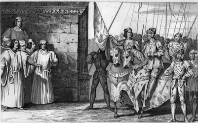 Jeanne d’Arc (1412-31) arriveert in 1429 in Reims om de kroning van Karel VII (1403-61) af te wachten - Karel VII, bijgenaamd „de Zegevierende” (1403-1461) - De Engelsen belegerden Orléans, maar Jeanne d’Arc hief het beleg op, bevrijdde Orléans en leidde