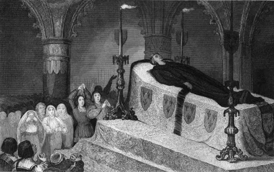 Lodewijk XII (1462-1515) Vader van het Volk op zijn doodsbier - Lodewijk XII (1462-1515) Père du Peuple sur son lit de mort - Gravure uit 1825 in 