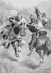 Ontmoeting tussen Robert Bruce en Sir Henry de Bohun, illustratie uit British Battles on Land and Sea