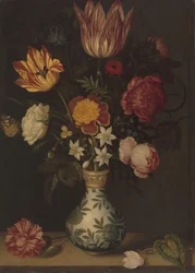 Stilleven met bloemen in een Wan-li vaas