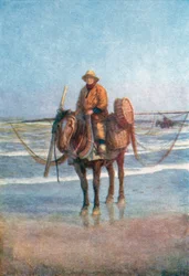 Een garnaal te paard, Coxyde (kleurenlitho)