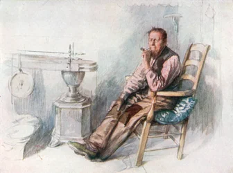 Een oude boer (kleurenlitho)
