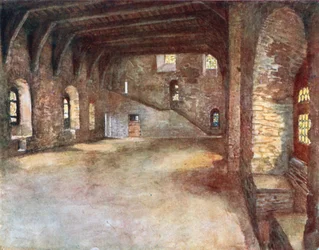 De banketzaal, kasteel des Comtes, Gent (kleurenlitho)