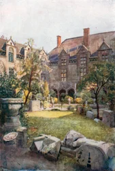 Het bisschoppelijk paleis - Binnenplaats, Luik (kleurenlitho)