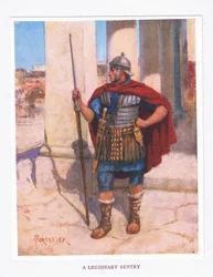 Een legioensoldaat op wacht, illustratie uit De Romeinse Soldaat, 1928