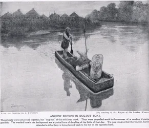 Oude Britten in uitgeholde boot, illustratie uit 