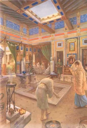 Huiselijk leven in Rome, uit MacMillan schoolposters, ca. 1950-60s