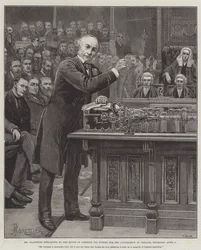 Mr Gladstone legt zijn Plan voor de Regering van Ierland uit aan het Lagerhuis, donderdag 8 april