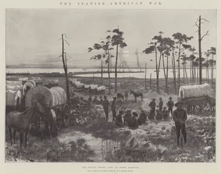 De Spaans-Amerikaanse Oorlog, het kamp van de Verenigde Staten bij Tampa Harbour