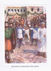 De intocht van Constantijn in Londen, illustratie uit De Romeinse Soldaat, 1928