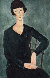 Zittende vrouw in blauwe jurk, 1918-1919