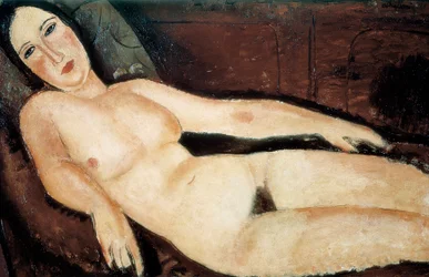 Naakt op een bank. Schilderij door Amedeo Modigliani (1884-1920)
