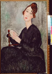 Portret van Dedie Hayden (D.H.). Vrouw in het zwart met een melancholieke uitdrukking. Schilderij van Amedeo Modigliani (1884-1920), 1918. Afmetingen: 92 x 60 cm. Parijs, Musée national d