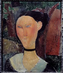 Portret van vrouw met fluwelen lint
