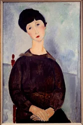 Portret van een zittend bruin meisje schilderij door Amedeo Modigliani