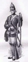 Een Britse grenadier, illustratie uit Cassells Geschiedenis van de Verenigde Staten gepubliceerd door Cassell, Petter & Galpin, ca. 1900 (litho)