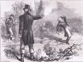 Duel tussen Burr en Hamilton, illustratie uit Cassells Geschiedenis van de Verenigde Staten