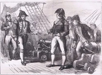 De officieren van de Chesapeake bieden hun zwaarden aan, illustratie uit Cassells Geschiedenis van de Verenigde Staten gepubliceerd door Cassell, Petter & Galpin, ca. 1900
