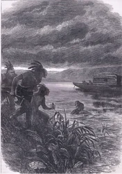 Handelaren op de Ohio aangevallen door wilden, illustratie uit Cassells Geschiedenis van de Verenigde Staten uitgegeven door Cassell, Petter & Galpin, ca. 1900 (litho)