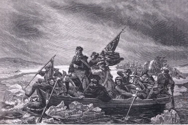 Washington steekt de Delaware over, illustratie uit Cassells Geschiedenis van de Verenigde Staten gepubliceerd door Cassell, Petter & Galpin, ca. 1900 (litho)