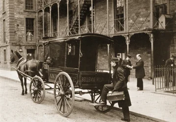 Een ambulance bij Bellevue Hospital, New York City, 1896