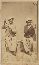 "Bell Boys bij het Barrett House, Burlington, Iowa", ca. 1863 (foto)