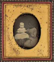 Portret van een kind en jonge vrouw,ca. 1850 (foto)