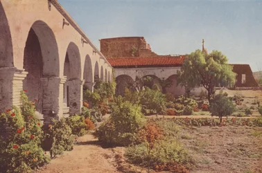 San Juan Capistrano Missie, Californië (ingekleurde foto)