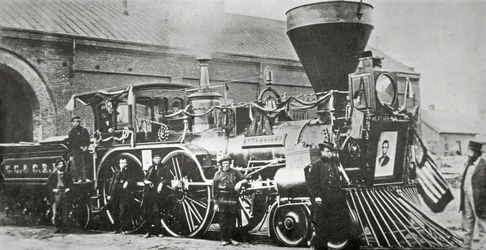 De locomotief die de begrafenistrein van Abraham Lincoln trok in 1865