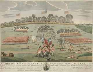 Een correct beeld van de slag bij de stad New Orleans, uitgegeven ca. 1815 (handgekleurde gravure)