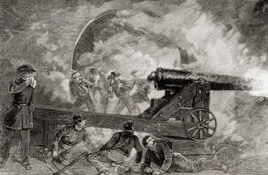 Een kazemat tijdens het bombardement bij de Slag om Fort Sumter, 12 april