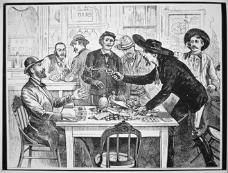 Een gokker beschuldigt een medegokker van vals spelen, c.1880