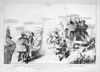 Een uitzicht op de bankpost op een reis naar het Capitool om haar charter te vernieuwen, 1834