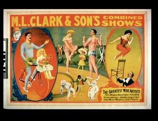 Advertentie voor The Greatest Wire Artists The World Has Ever Known, M.L. Clark & Sons Combined Shows