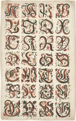 Alfabet, Fraktur schilderij, ca. 1825-50