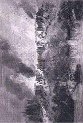 Aanval op het Pequot Fort, illustratie uit Cassell