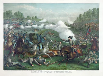Slag bij Opequan of Winchester, Va., pub. 1890 (kleurenlitho)