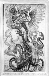 Bellepheron doodt de Chimeara, uit The Wonder-Book for Girls and Boys geschreven door Nathaniel Hawthorne, 1852