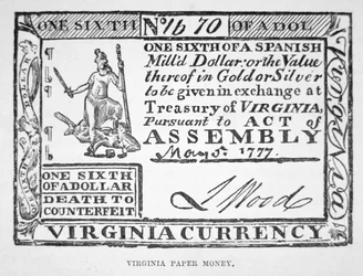 Rekening voor een zesde van een dollar, Virginia papiergeld van 1777