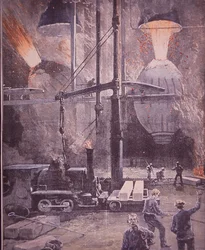Carnegie staalfabrieken, Bessemer-converters op volle toeren, Pittsburgh, Pennsylvania