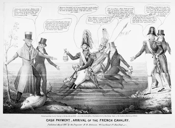 Contante betaling - Aankomst van de Franse cavalerie, gepubliceerd door H.R. Robinson, New York, 1836