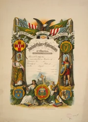 Lidmaatschapsbewijs van de Ancient Order of Hibernians of America, ca. 1894 (kleur lithografie)