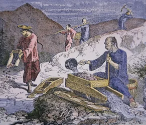 Chinese immigranten werken in de goudvelden