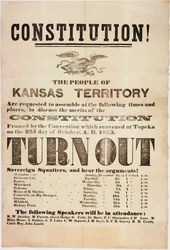 Grondwet! De mensen van het Kansas Territory worden verzocht bijeen te komen..., gedrukt door E. C. K. Garvey & Co., ca. 23 oktober 1855