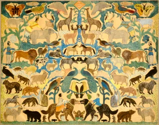 Uitgeknipte dieren (uitgeknipt papier en aquarel op papier)